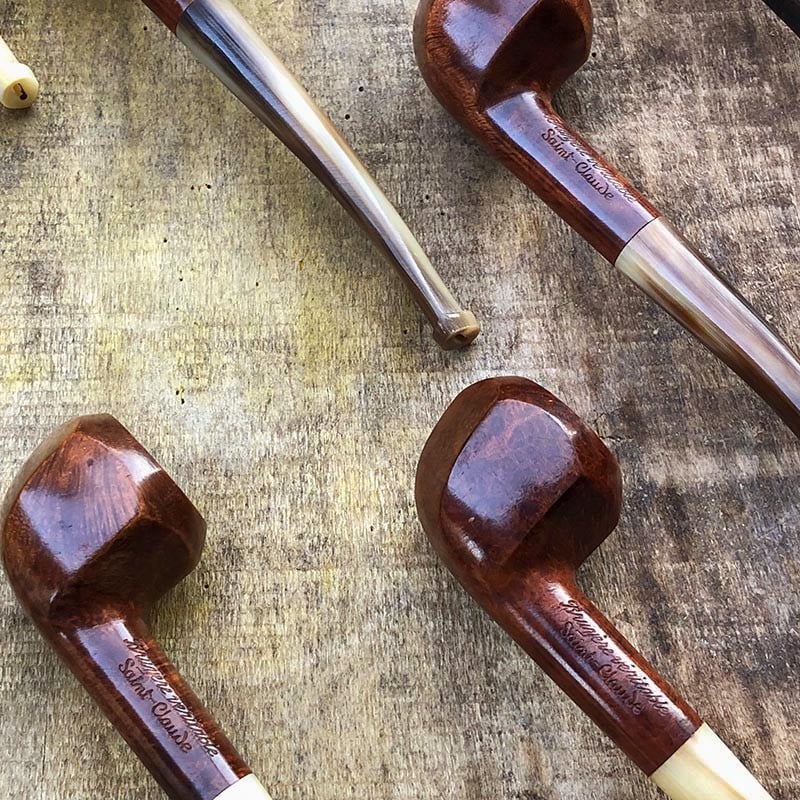 pipe à fumer modèle panel hexagonale corne et racine de bruyère 1930 ancien vintage tabac saint claude ancienne