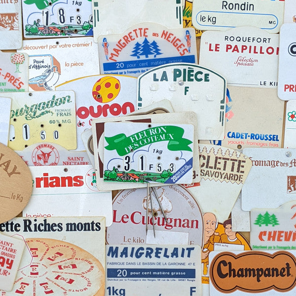 ancien vintage pique prix étiquette commerce boucherie fromagerie épicerie alimentaire plastique bois 1950