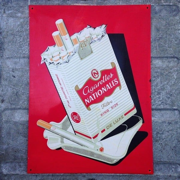 plaque tôle cigarettes nationales vintage ancienne tabac 1950 1960 1970 rouge bistrot