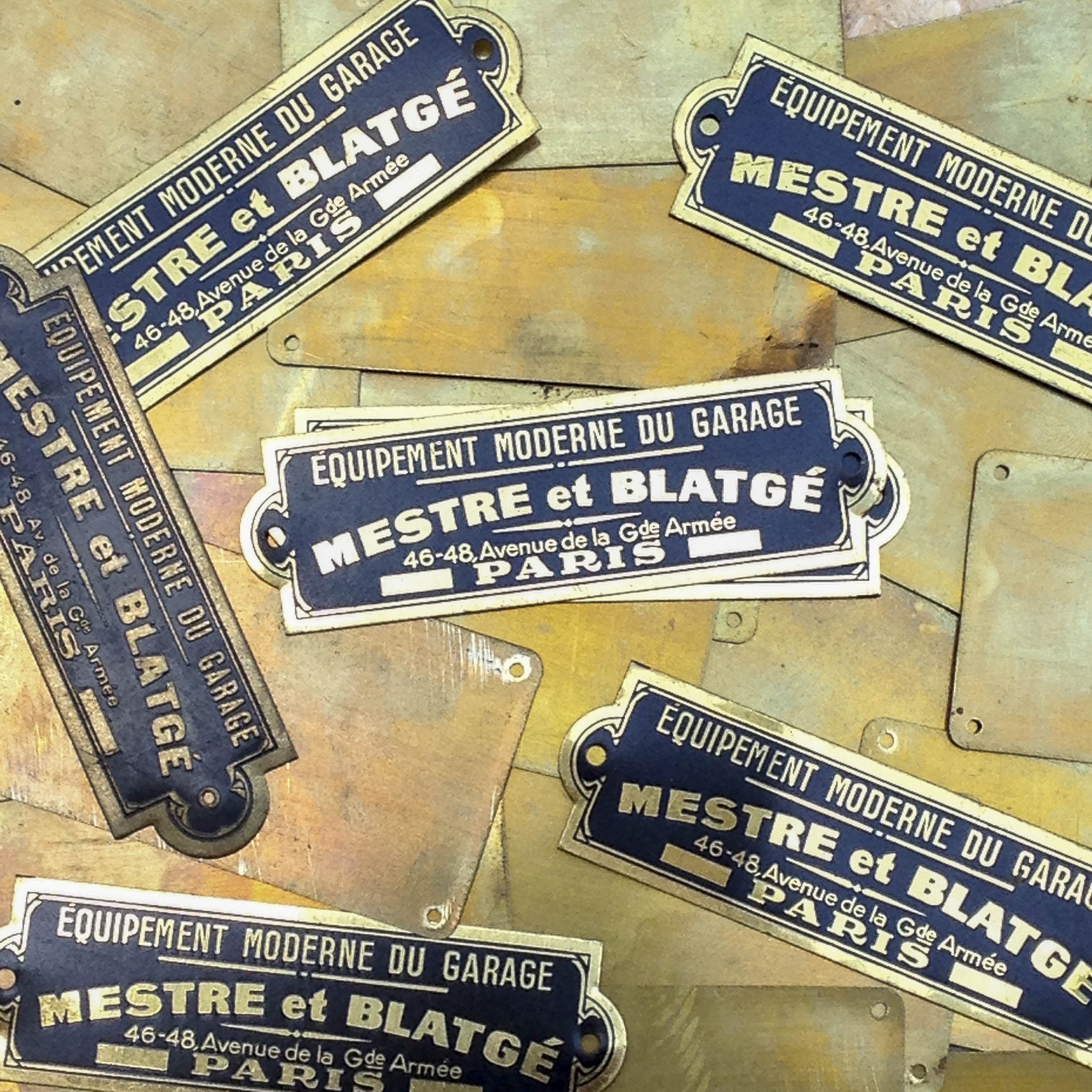 mestre blatgé plaque laiton métal ancien vintage garage usine 1950