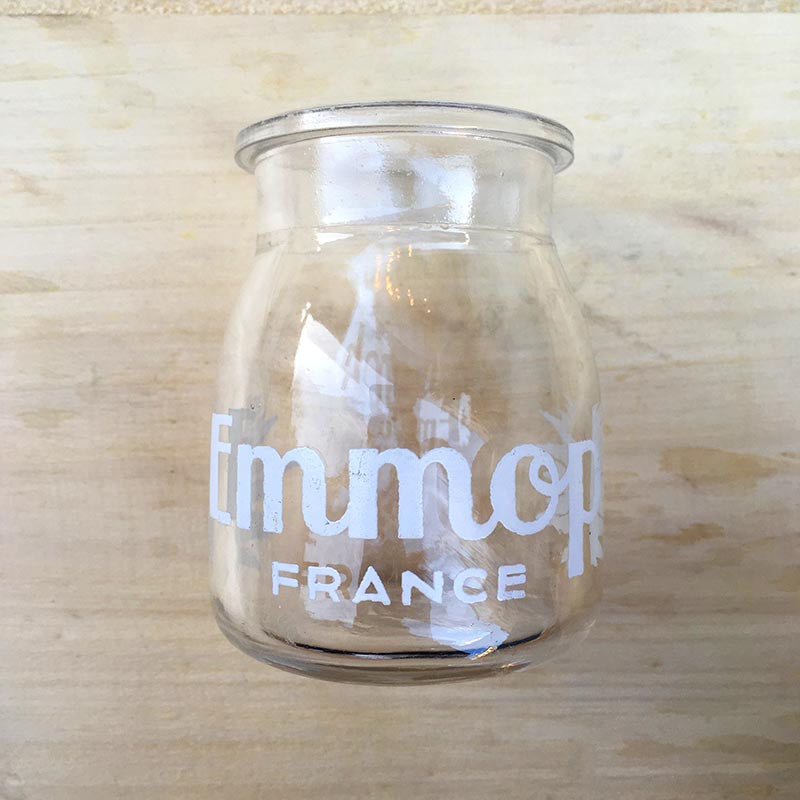 pot yaourt emmop en verre 1960 vintage ancien yoghourt yahourt publicitaire épicerie ancienne