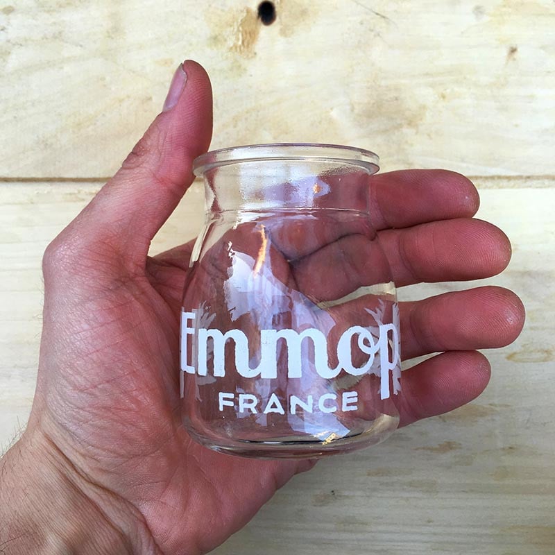 pot yaourt emmop en verre 1960 vintage ancien yoghourt yahourt publicitaire épicerie ancienne