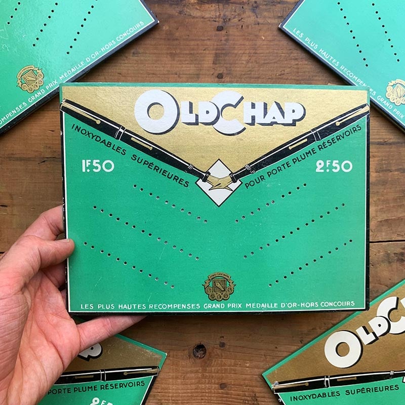présentoir carton publicitaire stylos porte plumes ancien vintage 1930 1940 Old Chap oldchap papeterie