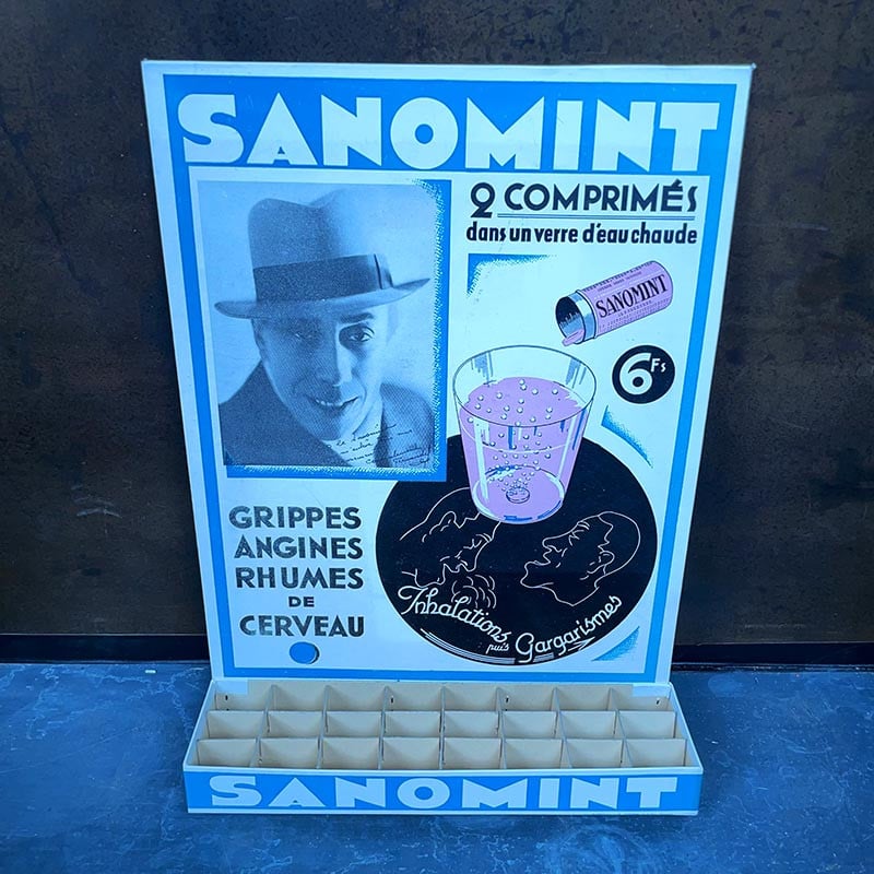 présentoir cartonné carton publicitaire sanomint fernandel 1940 1950 pharmacie ancienne