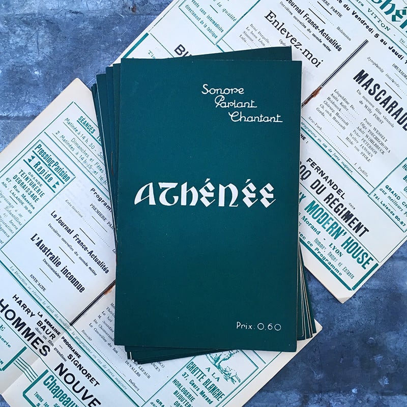 Programme de Cinema Theatre Ancien Lyon Vintage Athénée Vert 1936 1937