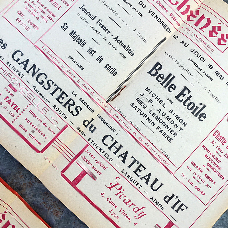 Programme de Cinema Theatre Ancien Lyon Vintage Athénée Rouge 1938 1939 1940
