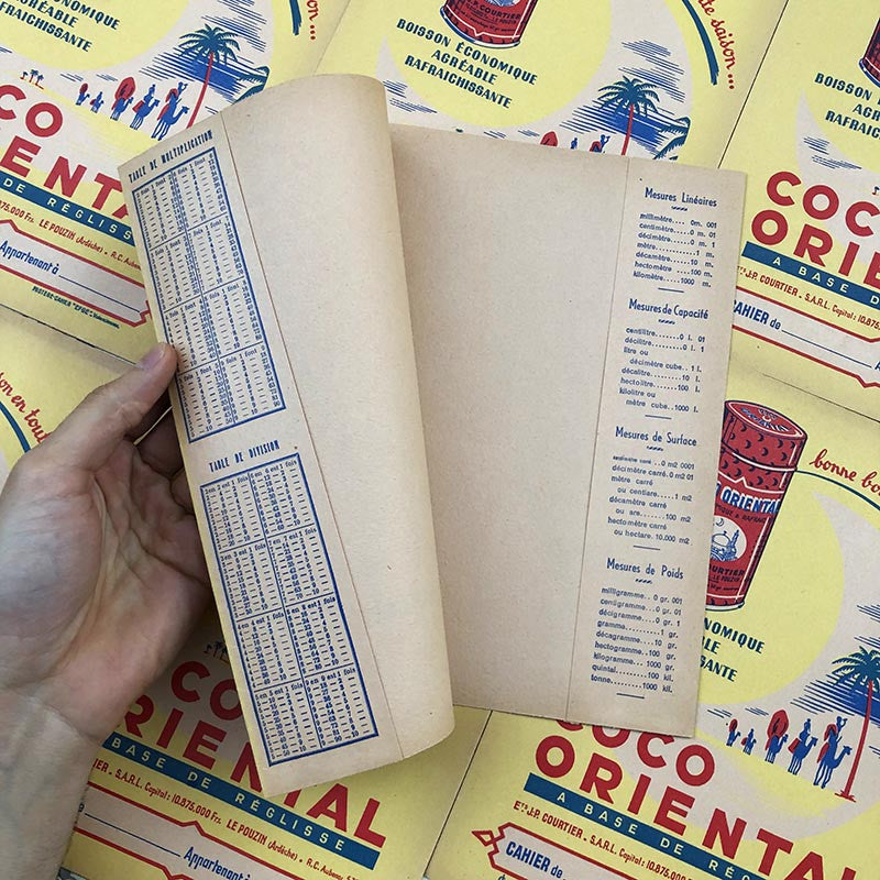 protège cahier ancien coco oriental boisson sucrée poudre coco boer pouzin soda 1950 1960