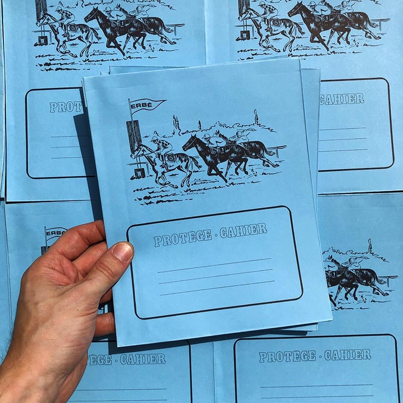 protège cahier papier erbé cheval chevaux bleu ancien vintage 1960 1970 école