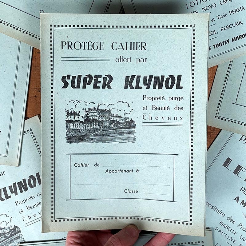protège cahier ancien super klynol parfumerie ancienne amboise 1950 1960