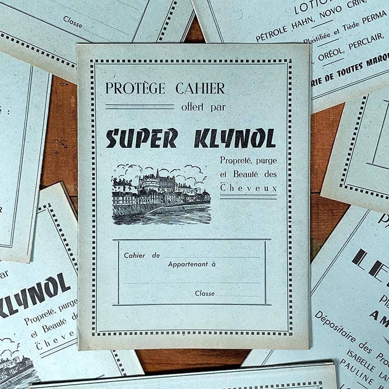 protège cahier ancien super klynol parfumerie ancienne amboise 1950 1960