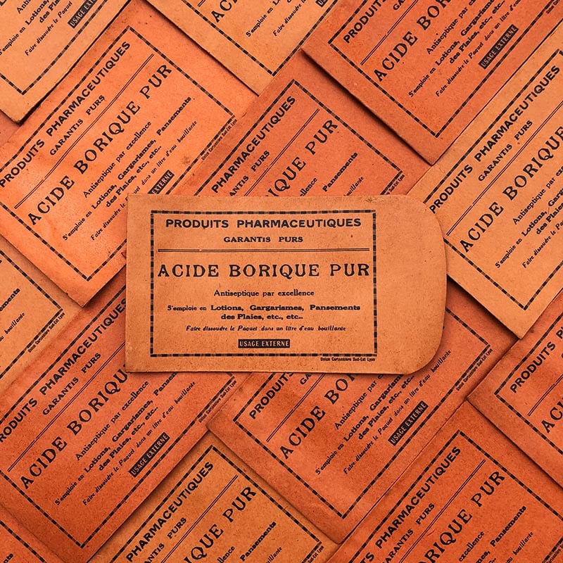 sachet acide borique rouge pharmacie ancien stock vintage 1940 1930 emballage