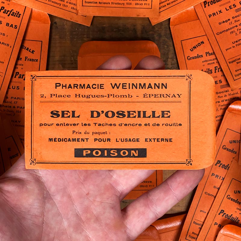 sachet ancien pharmacie hinglais reims epernay marne 1930 1920 sel d'oseille poison