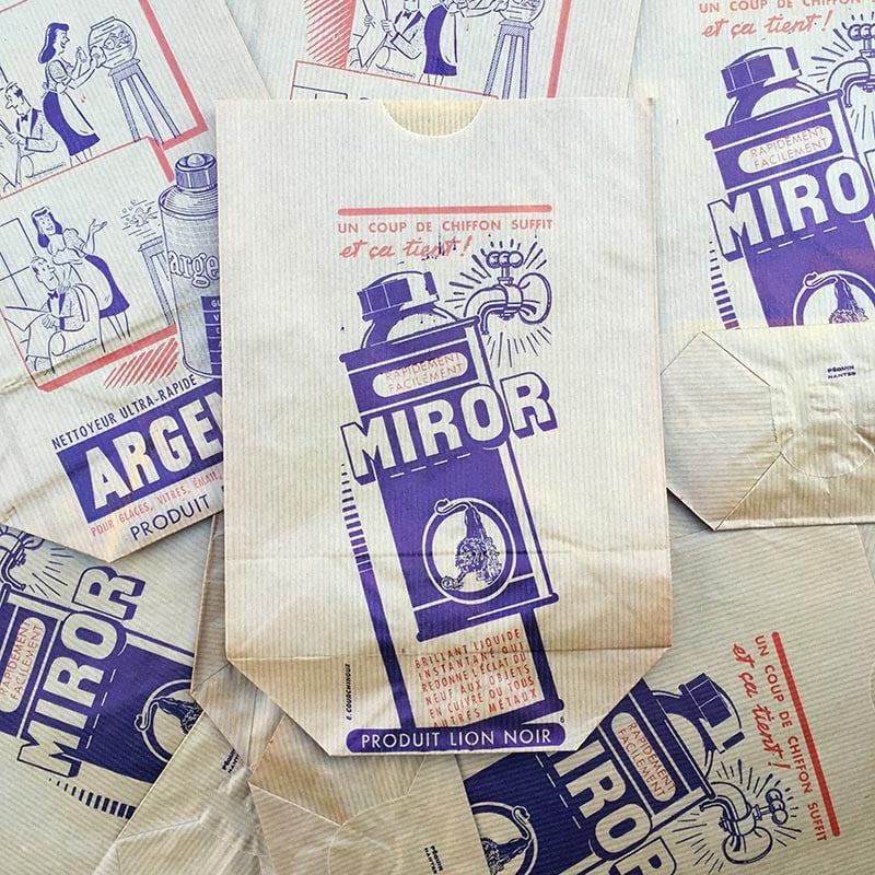 sachet ancien argentil miror lion noir illustration emballage papier vintage 1960