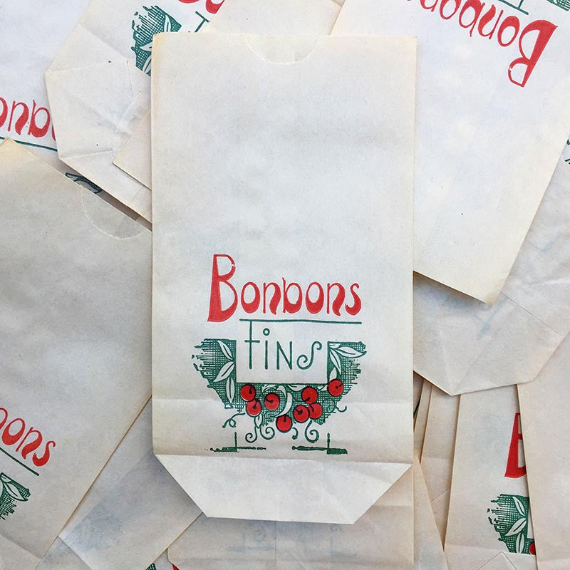 sachet ancien bonbons fins illustration emballage papier vintage 1960 1950