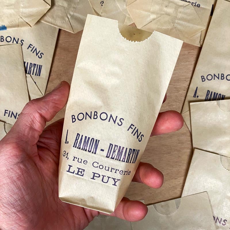 petit sachet ancien bonbons fins ramon demartin le puy confiserie ancienne 1950 1960 papier emballage