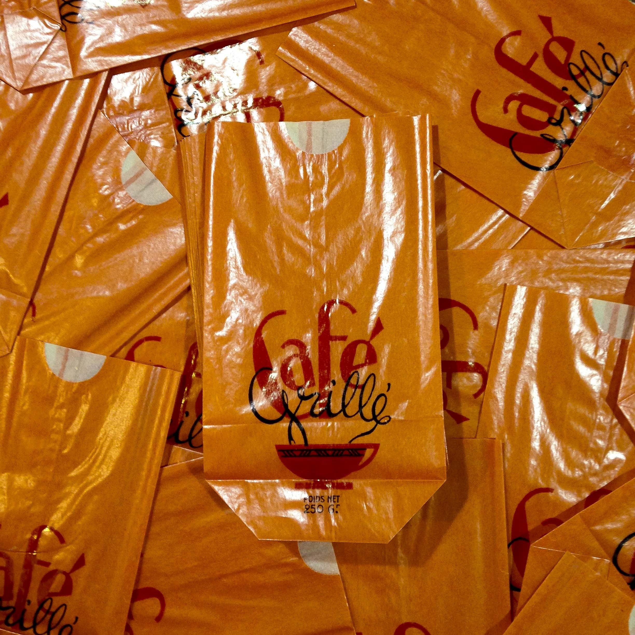 sachet café grillé 250gr orange ancien vintage papier épicerie 1960 soufflet