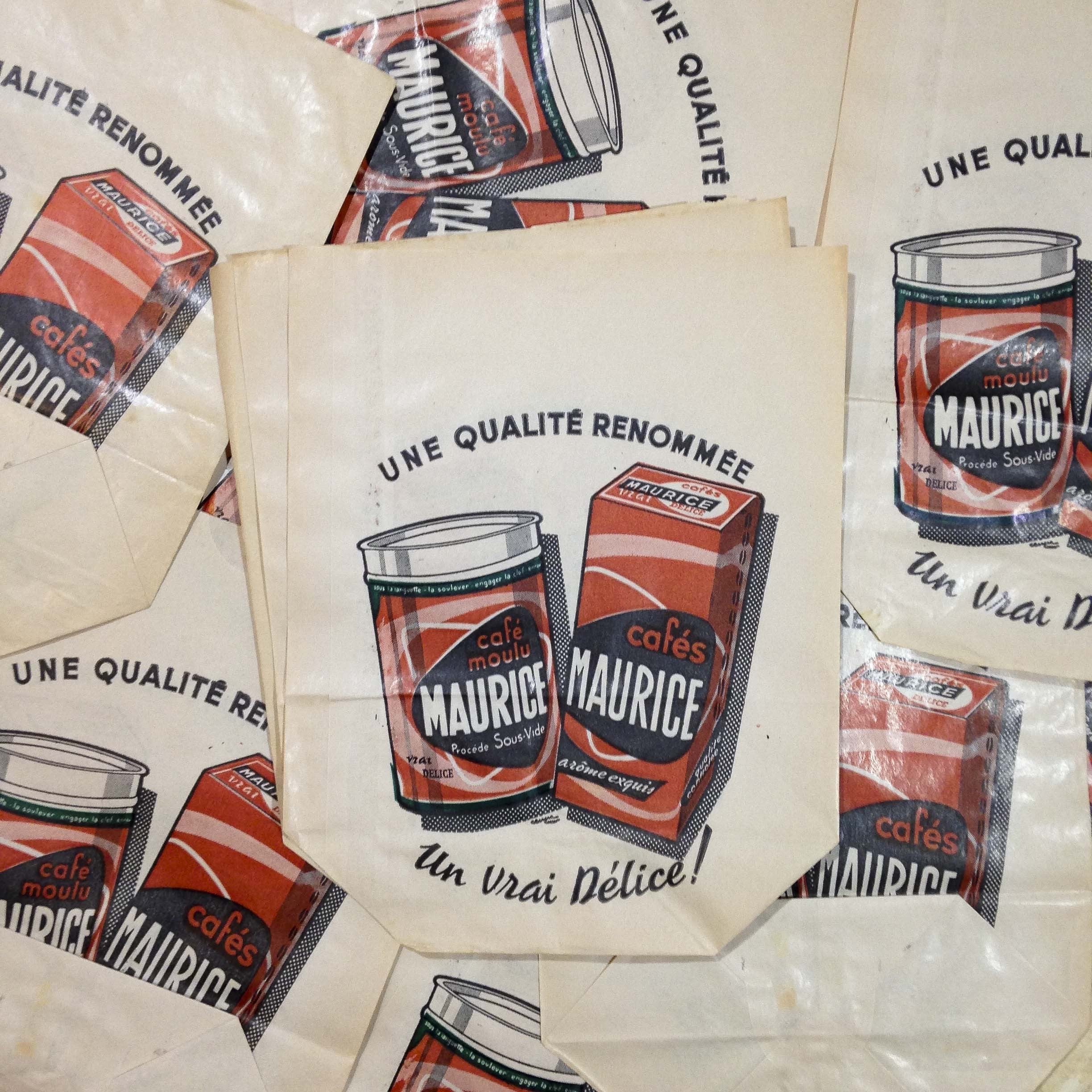 sachet papier café maurice ancien vintage épicerie 1960