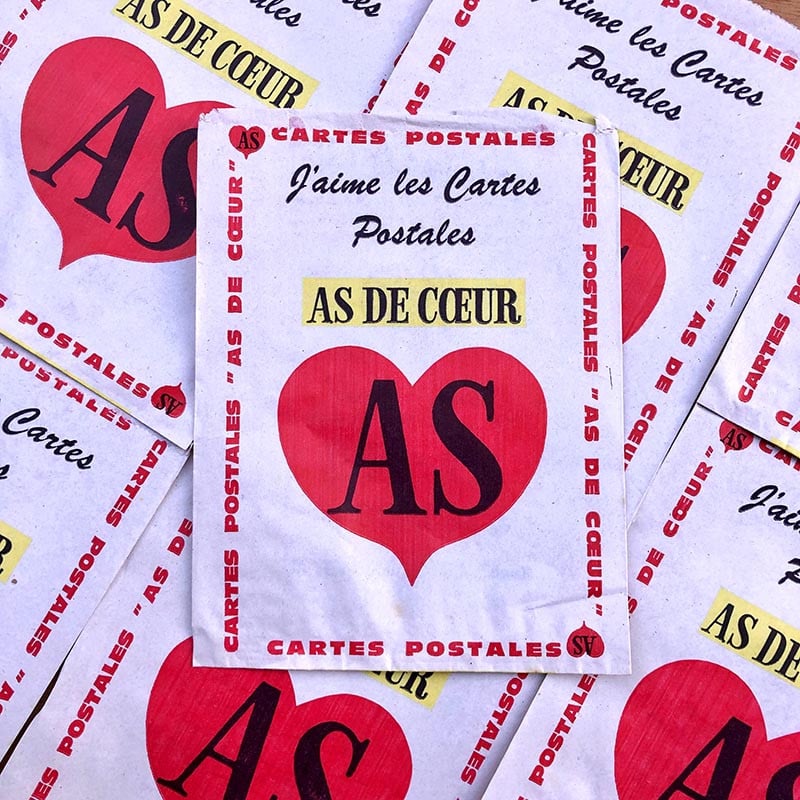 sachet ancien carte postale emballage papier vintage 1960 1966 as de coeur