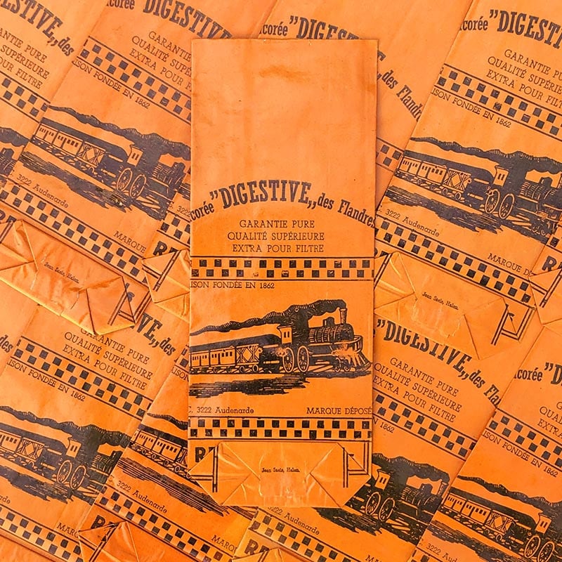 sachet papier orange 1930 chicorée la digestive des flandres ancien ancienne vintage train locomotive