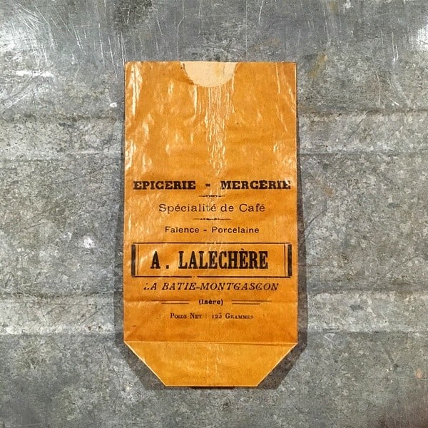 sachet mercerie épicerie lalechere orange papier ancien vintage soufflet épicerie 1950
