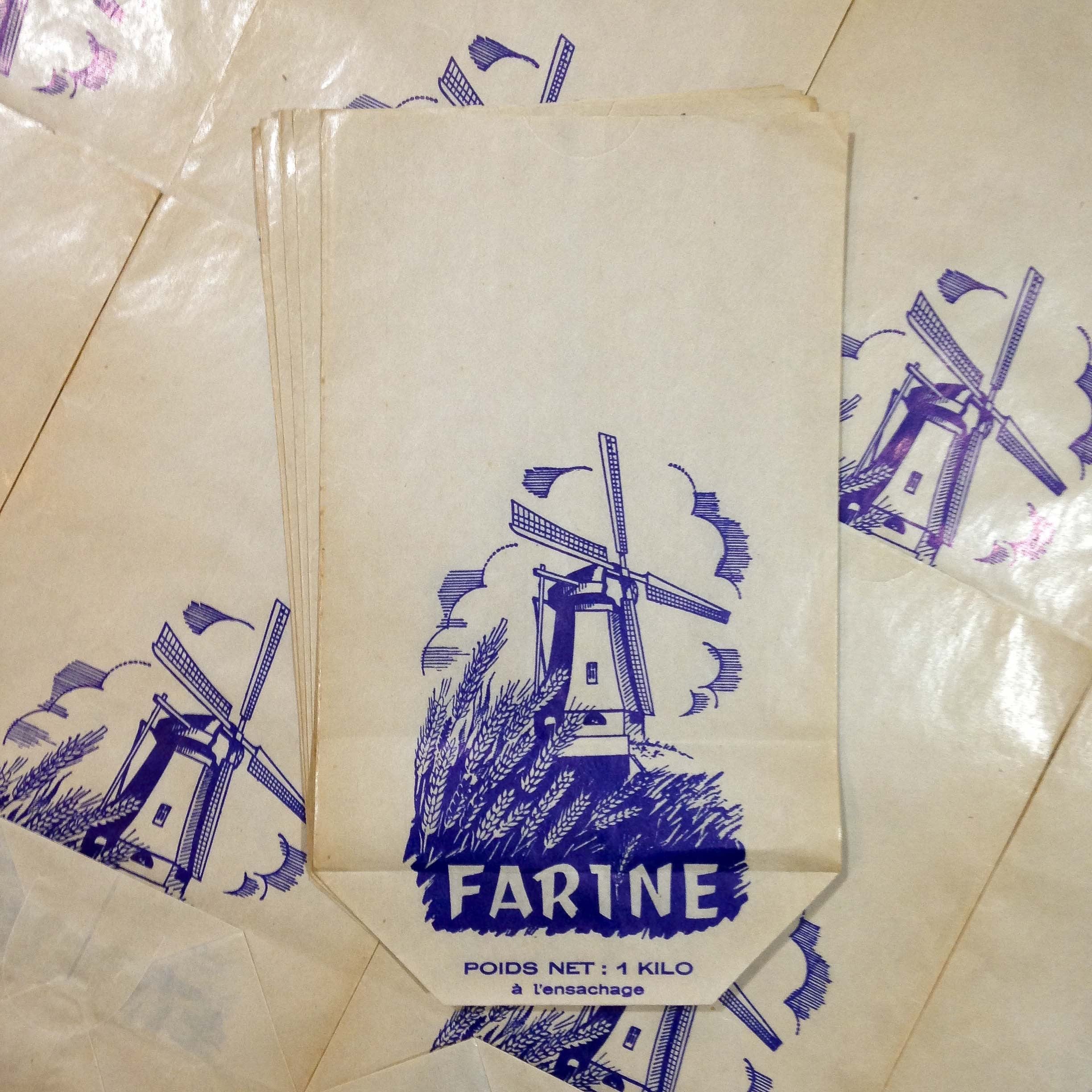 sachet farine blé papier ancien vintage épicerie 1960