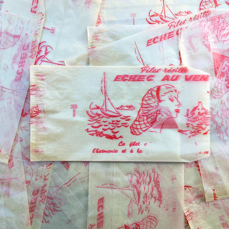 sachet ancien filet resille cheveux illustration emballage papier vintage 1960