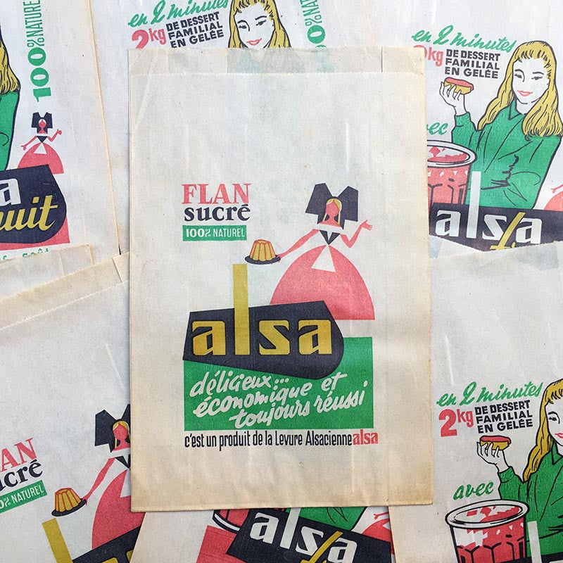 sachet ancien alsa fruit illustration emballage papier vintage 1960