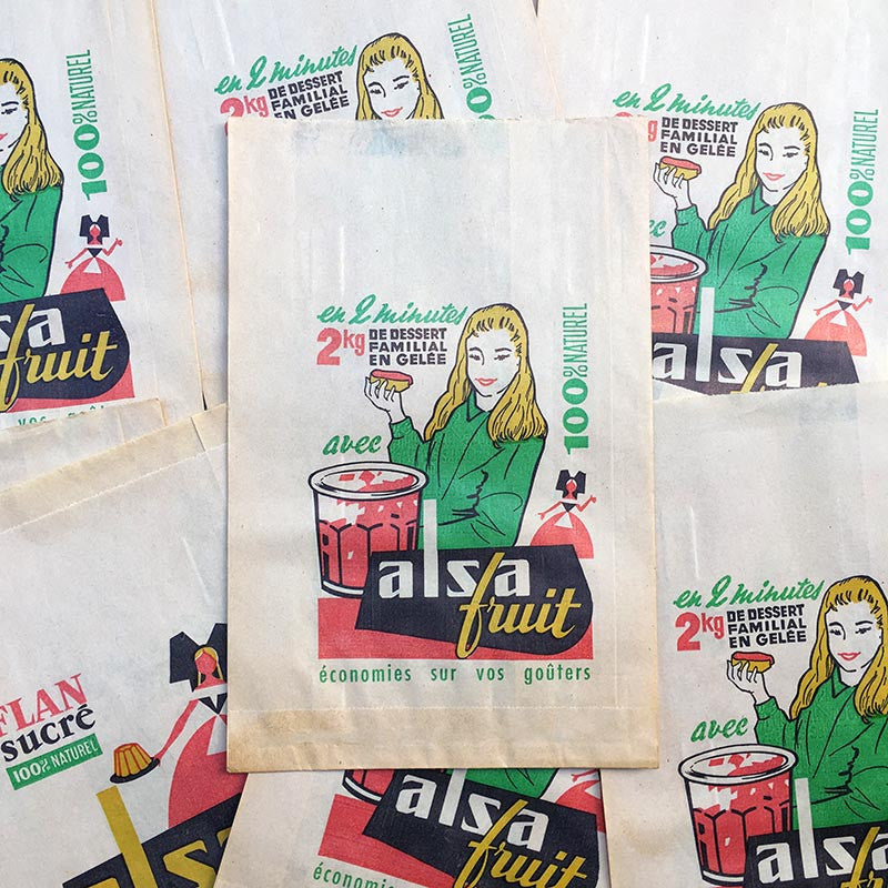 sachet ancien alsa fruit illustration emballage papier vintage 1960
