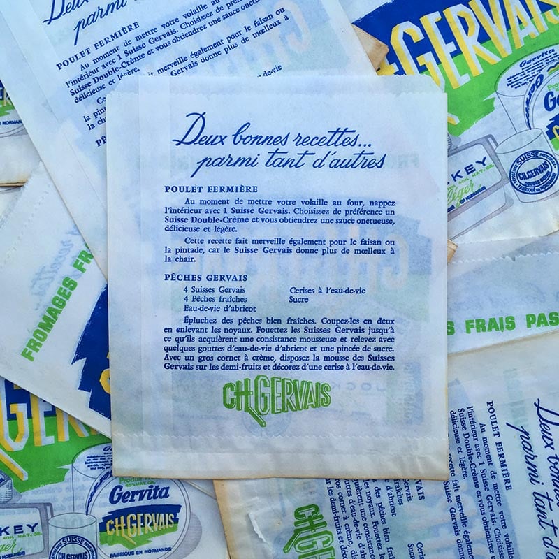 sachet ancien gervais fromage frais
pasteurisés gervita jockey illustration emballage papier vintage 1960