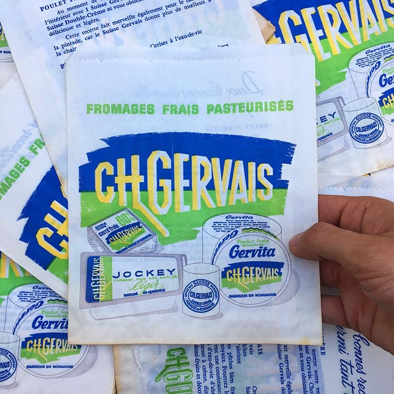 sachet ancien gervais fromage frais
pasteurisés gervita jockey illustration emballage papier vintage 1960