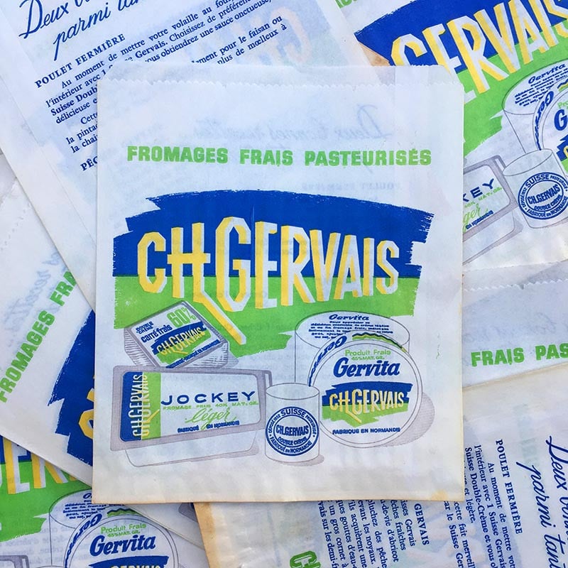 sachet ancien gervais fromage frais
pasteurisés gervita jockey illustration emballage papier vintage 1960