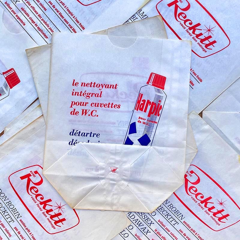 sachet ancien harpic reckitt entretien toilettes wc emballage papier vintage 1960