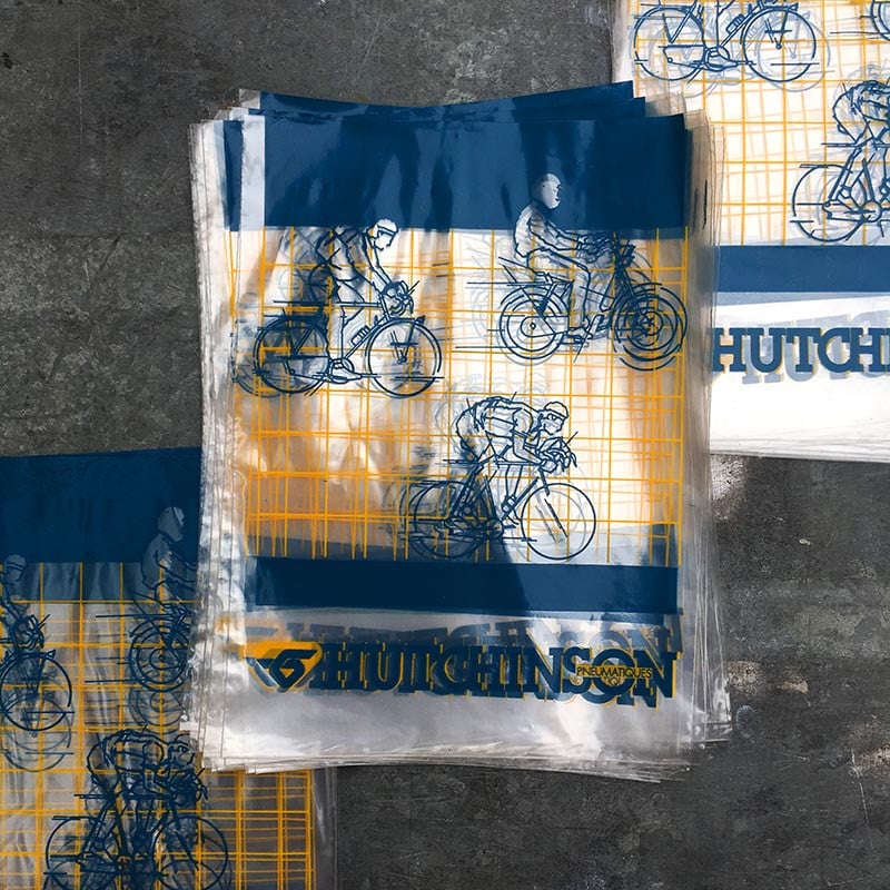 sachet emballage hutchinson vélo pneu moto 1980 ancien vintage chambre air illustration