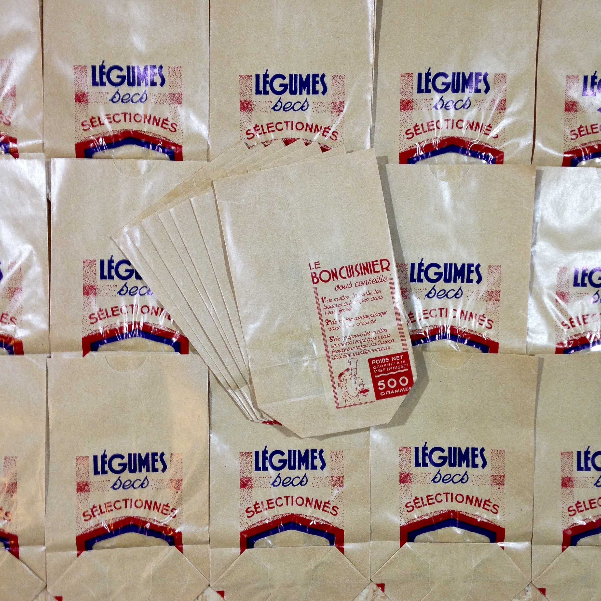 sachet légumes secs ancien vintage papier épicerie 1950