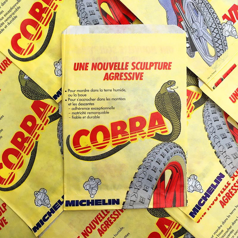 sachet emballage michelin cobra pneu moto 1970 ancien vintage vm100 chambre air illustration