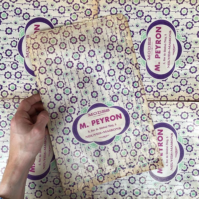 sachet papier ancien vintage mercerie m peyron modes confection 1950 1960 vetement