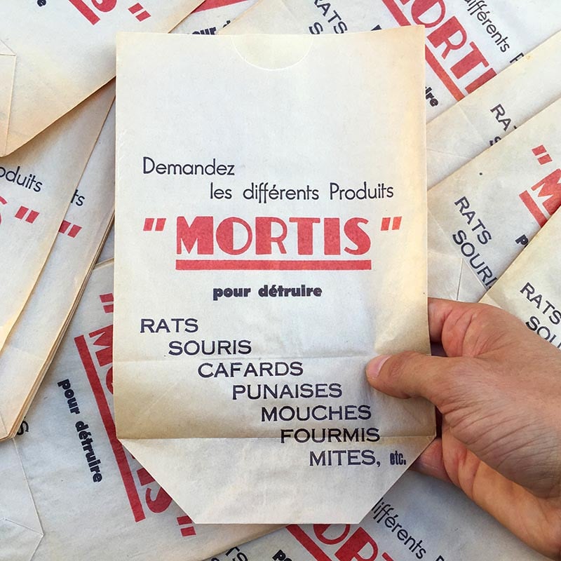 sachet ancien mortis insecticide insectes illustration emballage papier vintage 1960