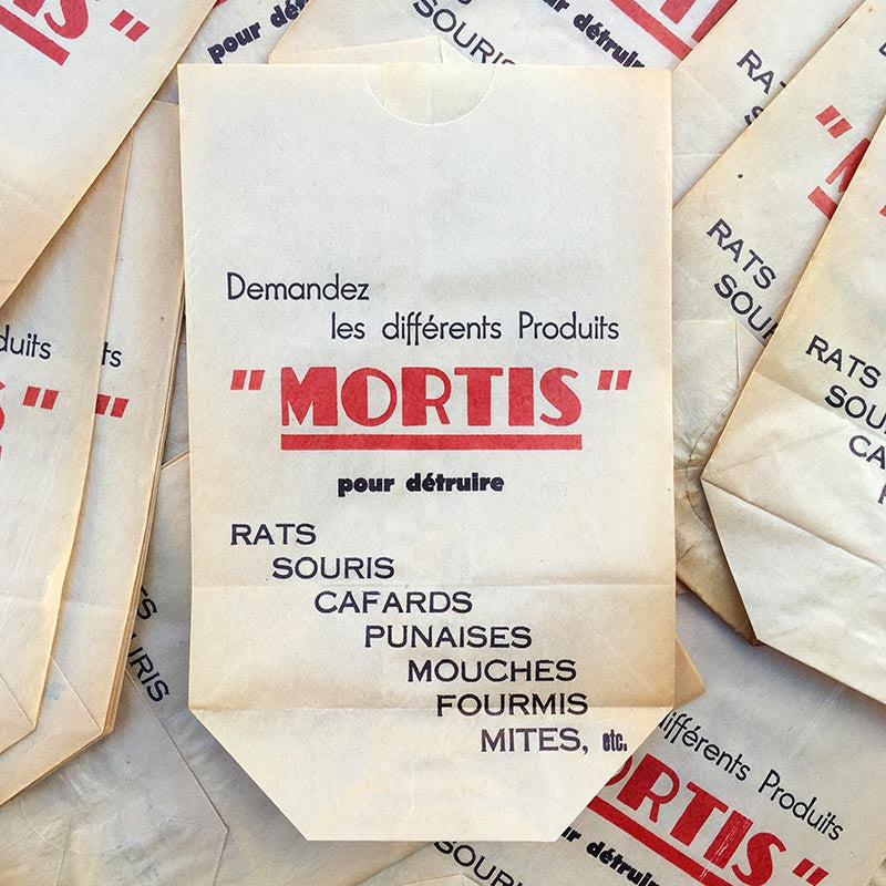 sachet ancien mortis insecticide insectes illustration emballage papier vintage 1960