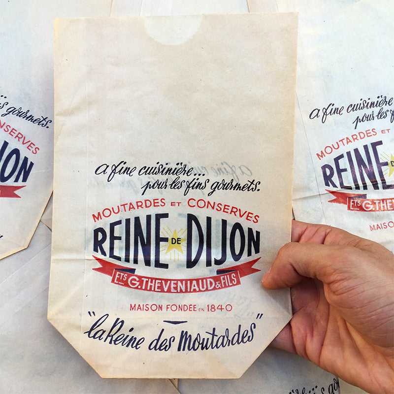 sachet ancien moutarde dijon cuisine conserve illustration emballage papier vintage 1960