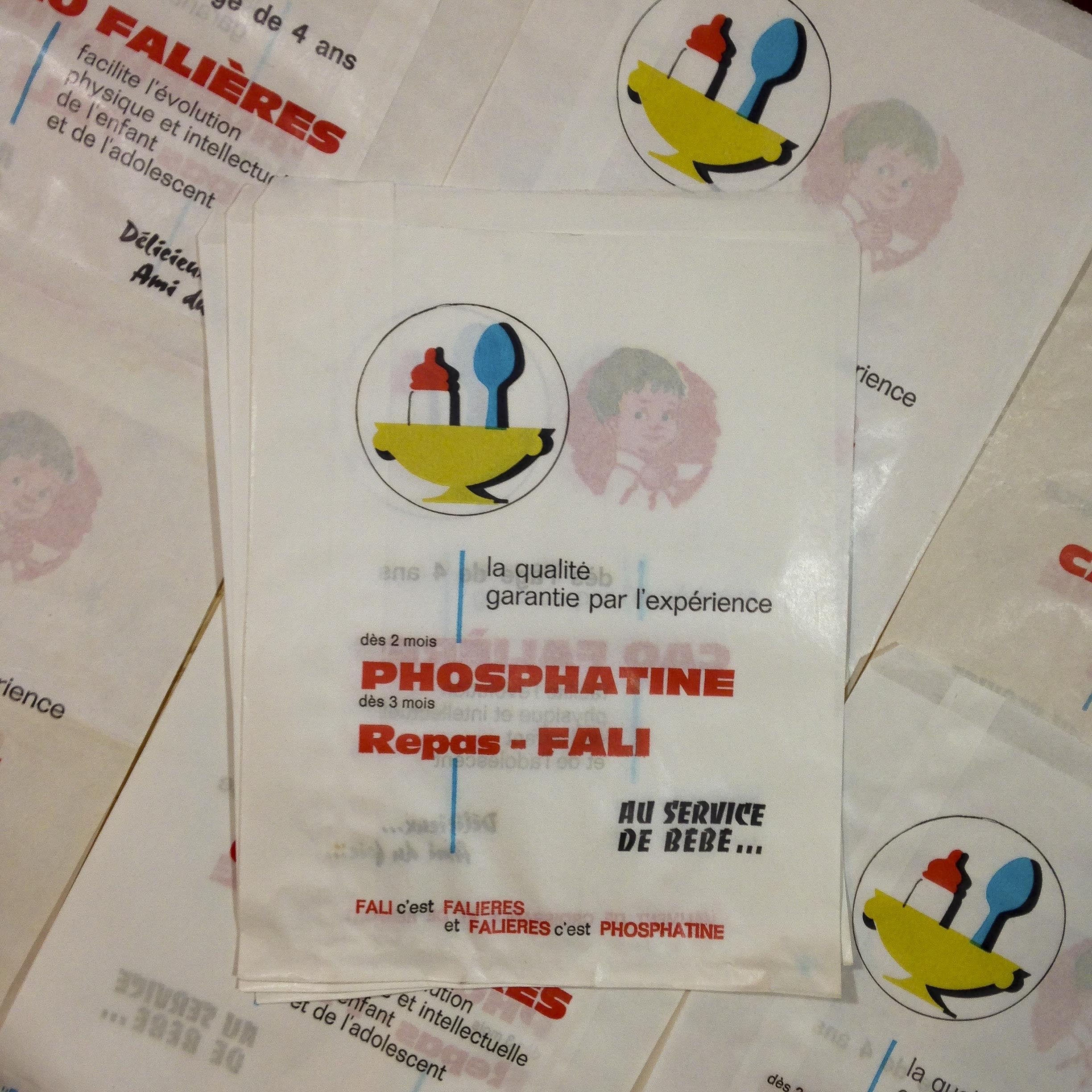 sachet papier ancien phosphatine car falières pharmacie 1960