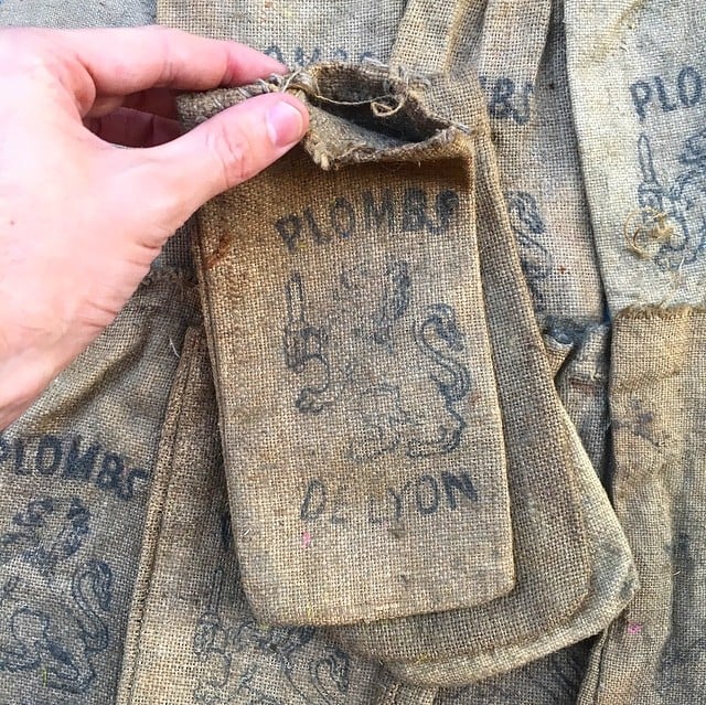 sachet ancien toile de jute plombs de lyon 1930 quincaillerie plomb vintage