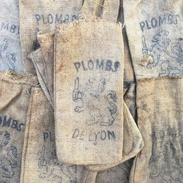 sachet ancien toile de jute plombs de lyon 1930 quincaillerie plomb vintage