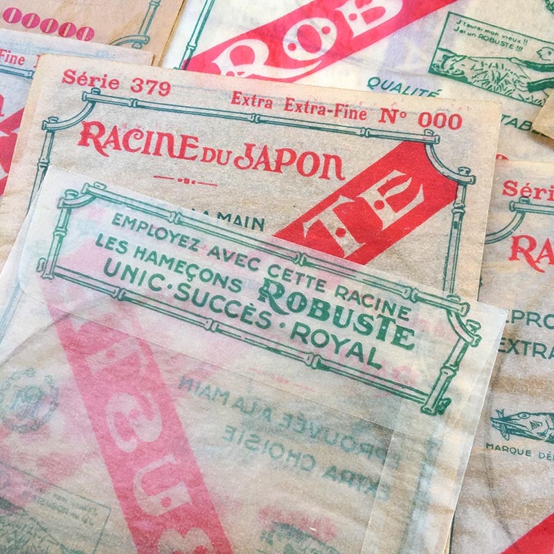sachet fil pêche racine japonaise robuste 1930 nylon poisson ancien vintage racine emballage