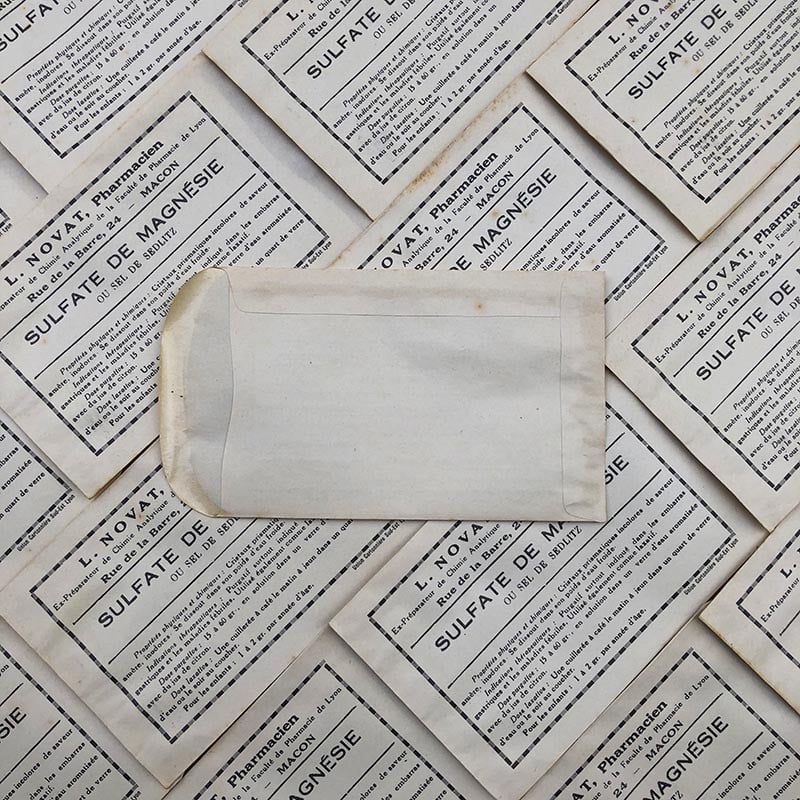 sachet sulfate de magnesie sel de sedlitz pharmacie ancien stock vintage 1940 1930 emballage