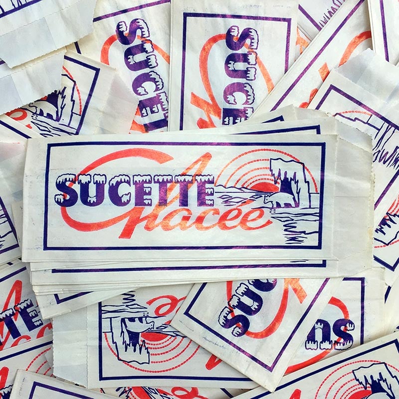 sachet ancien sucette glaçée glace friandise illustration emballage papier vintage 1960