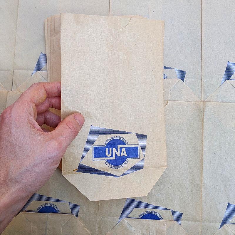 sachet papier épicerie ancienne vintage una 1960 alimentation alimentaire négociant imprimerie kraft