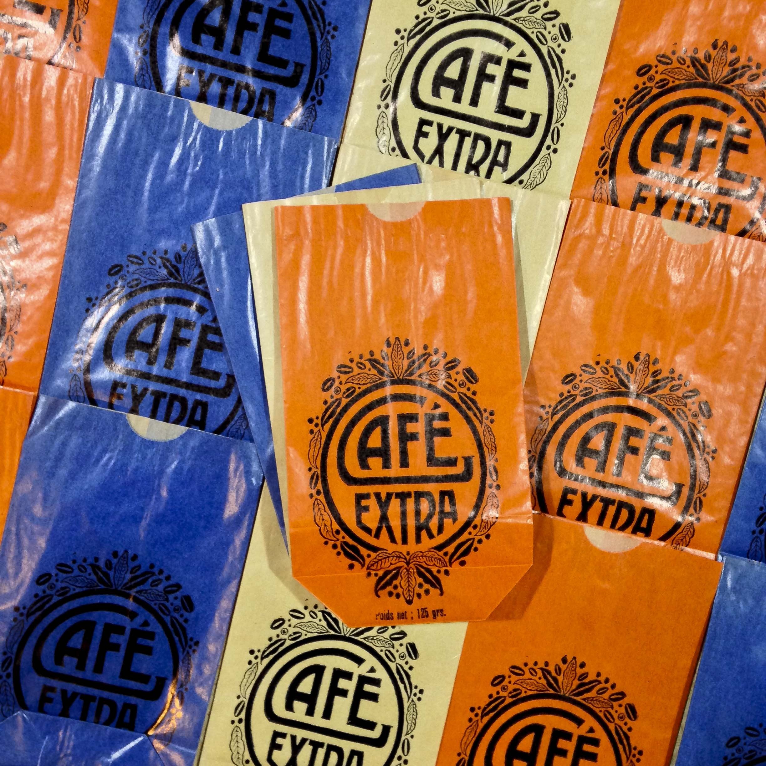 sachets café extra bleu blanc rouge papier épicerie ancien 1950