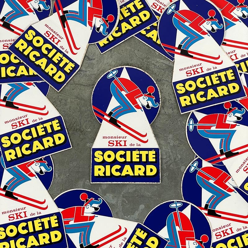 sticker autocollant ancien vintage 1970 ricard monsieur ski station sport hiver alcool bar restaurant