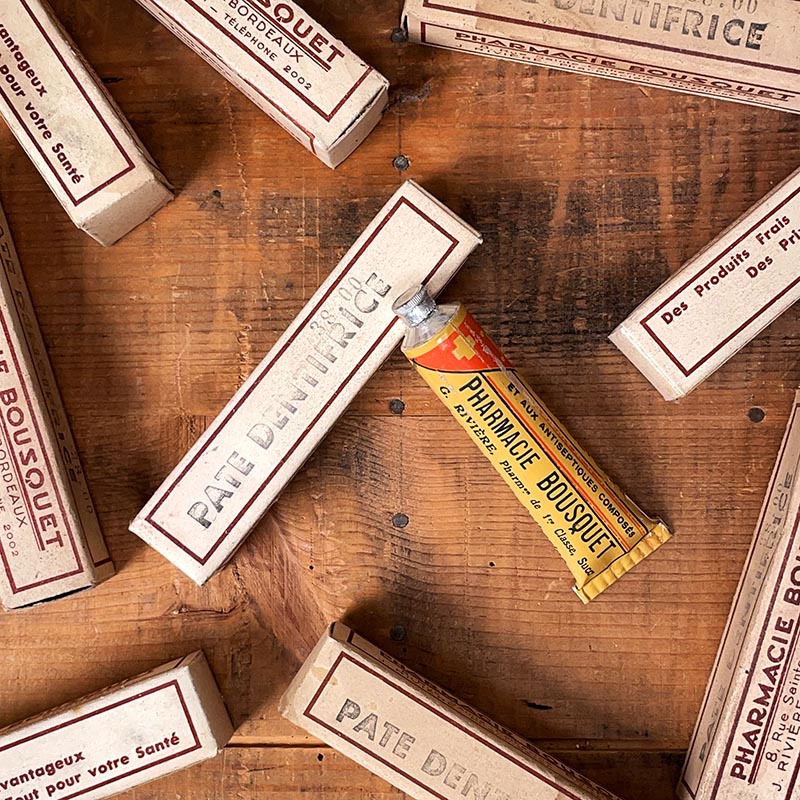 tube pate dentifrice à la glycérine ancien pharmacie bousquet 1930 dent vintage métallique