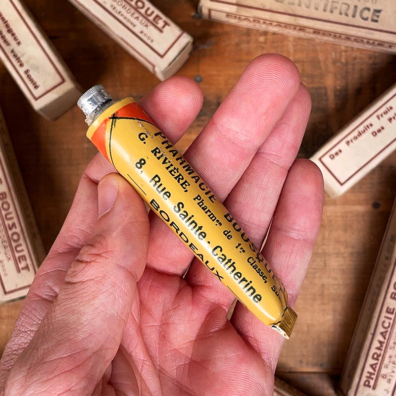 tube pate dentifrice à la glycérine ancien pharmacie bousquet 1930 dent vintage métallique